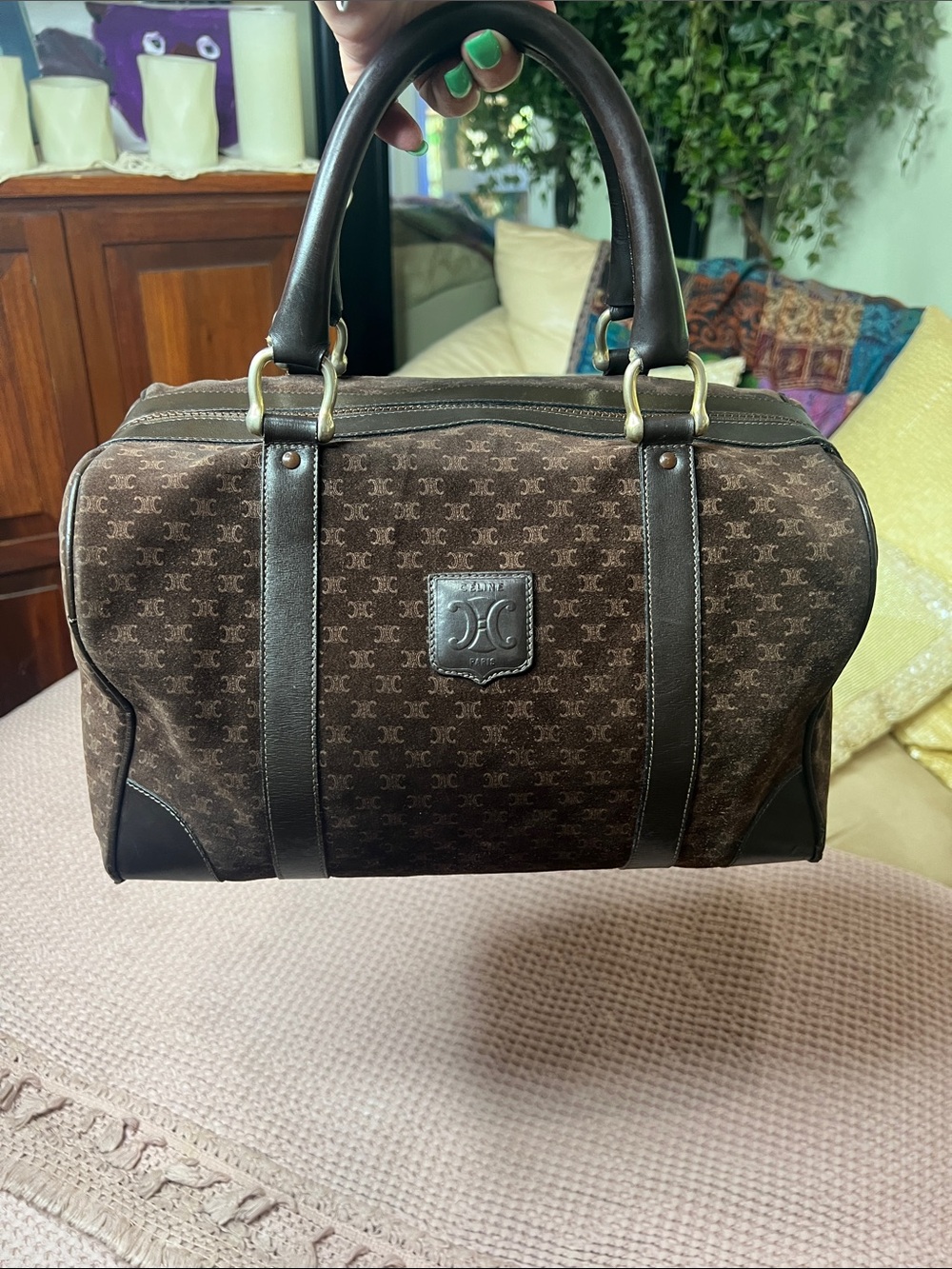 CELINE MACADAM VINTAGE SUEDE BOSTON BAG - Picture 17 of 17